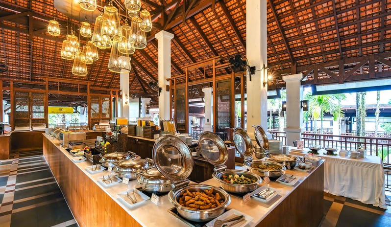 The Oriental Restaurant resort buffet counter and food presentation at Khaolak Laguna Resort by Kenwood Travel