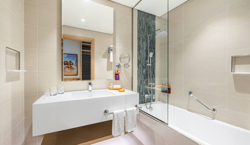 King Family Room Double DoubleModern bathroom inside a family room at Centara Mirage Beach Resort Dubai by Kenwood Travel
