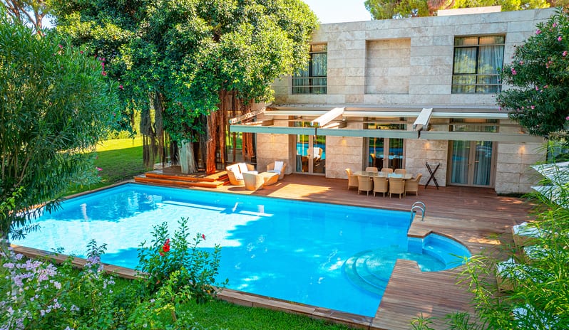 Vip Villa outdoor pool and luxury terrace lounge area at Gloria Serenity Resort by Kenwood Travel