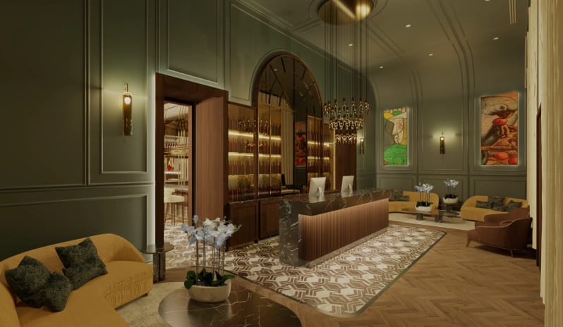 Le Jiraf Elegant reception desk and seating lounge at Moon Palace The Grand Punta Cana by Kenwood Travel
