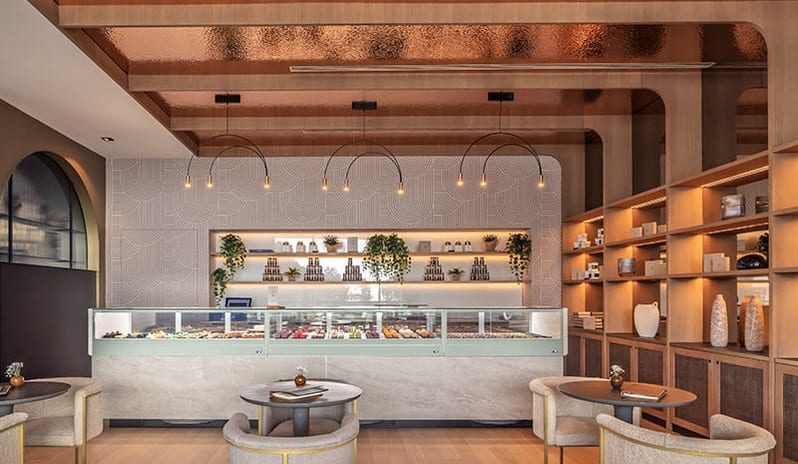 Atelier 33 Patisserie Elegantly designed pastry display counter and seating area at Pical Resort, Valamar Collection by Kenwood Travel