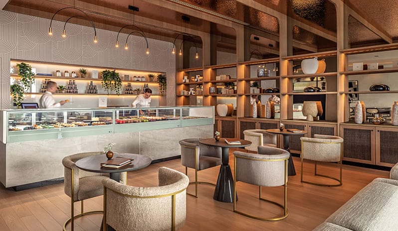 Atelier 33 Patisserie Elegantly designed pastry display counter and seating area at Pical Resort, Valamar Collection by Kenwood Travel