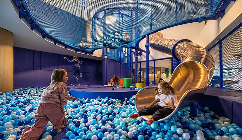 Famea Family Bar Kids indoor play zone with a ball pit and slide at Pical Resort, Valamar Collection by Kenwood Travel