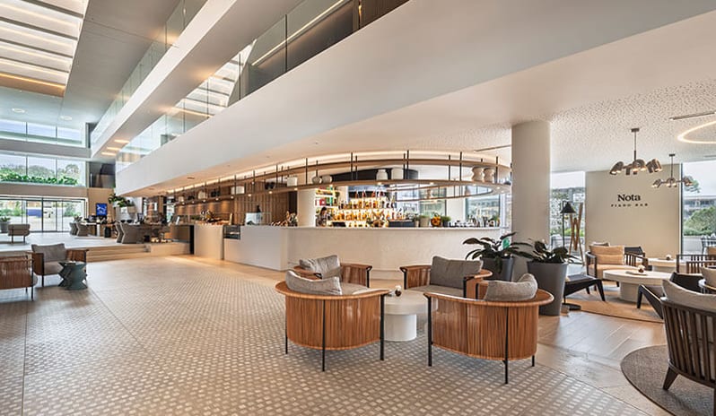 Nota Piano Bar Modern indoor lounge and piano bar seating area at Pical Resort, Valamar Collection by Kenwood Travel