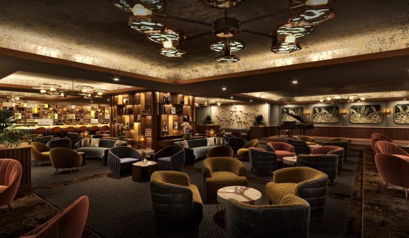 Speakeasy Bar Luxurious cocktail and jazz lounge with plush seating arrangements and ambient lighting at Moon Palace The Grand Punta Cana by Kenwood Travel