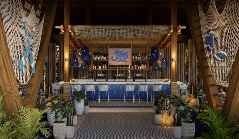 Joe´s Deck Main bar counter area at Joe's Deck featuring coastal nautical interior decor and potted tropical plants at Moon Palace The Grand Punta Cana by Kenwood Travel