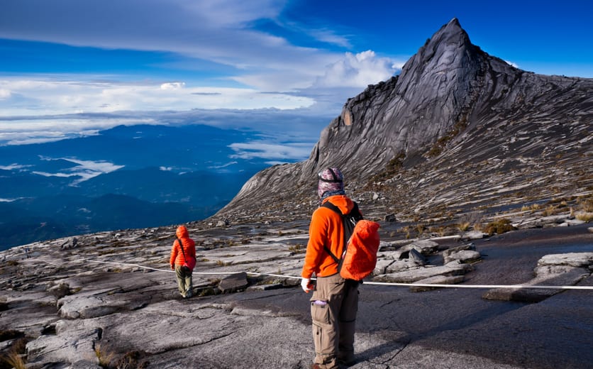 Tourists hinking down Kinabalu mountain in Kinabalu national park. Kota kinabalu.jpg