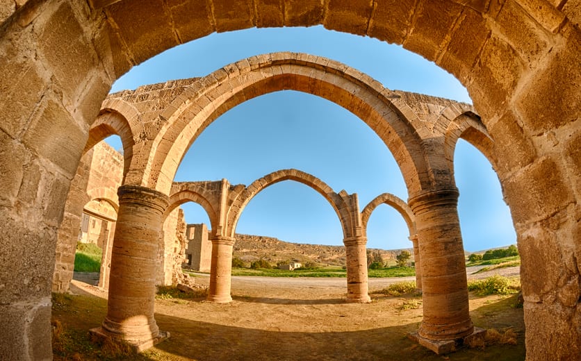 Arch and columns at Agios Sozomenos temple. Nicosia district. Cyprus.jpg
